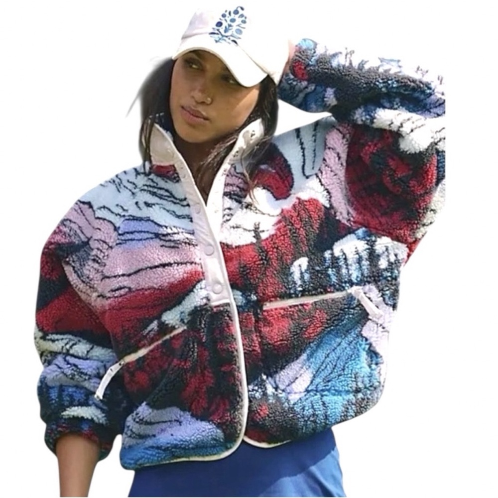 FP Movement by Free People Multicolor Teddy Jacket in Red, Blue, White